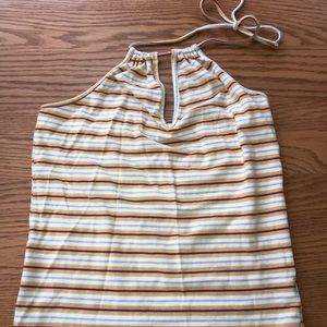 Drawstring Halter Striped Crop Top